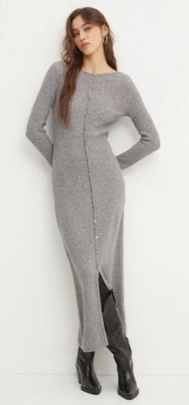 Abercrombie & Fitch Merino Wool Blend Button Front Maxi Dress Long Sleeve Ribbed